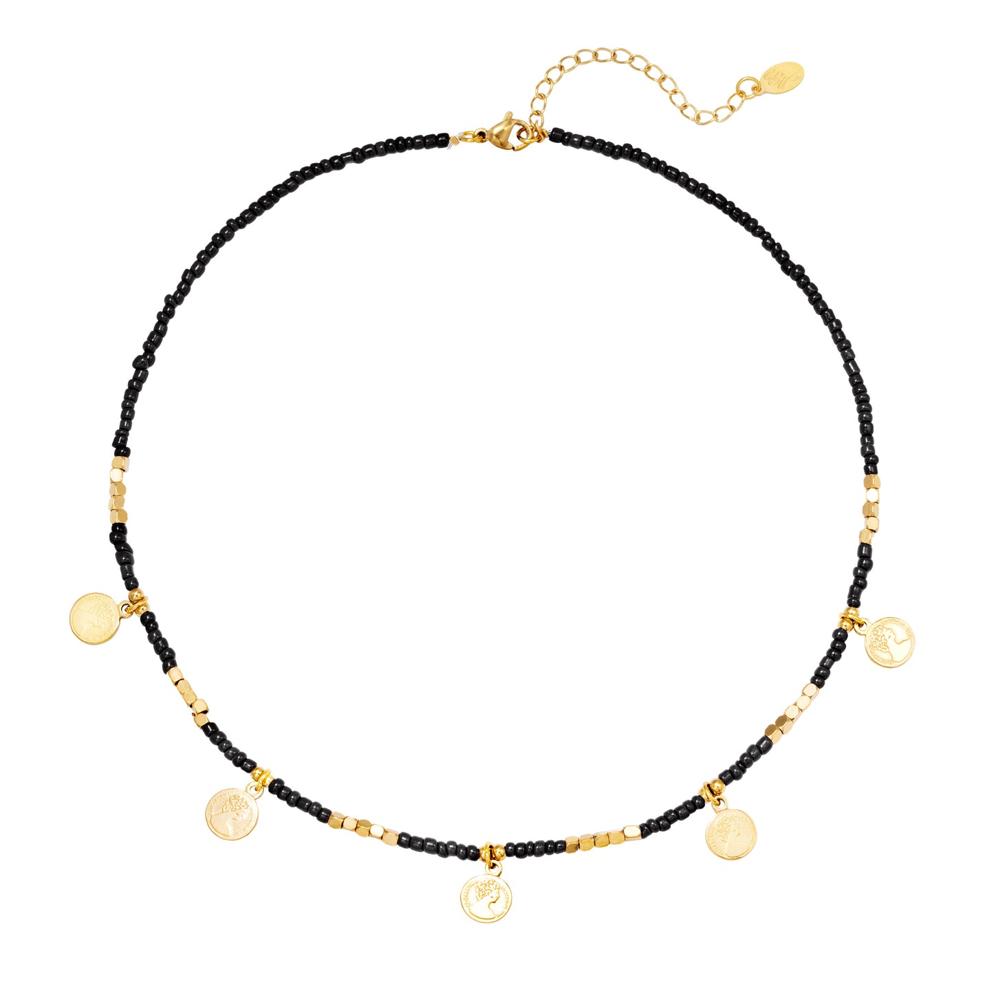 Ketting Muntjes - Zwart/ Goud