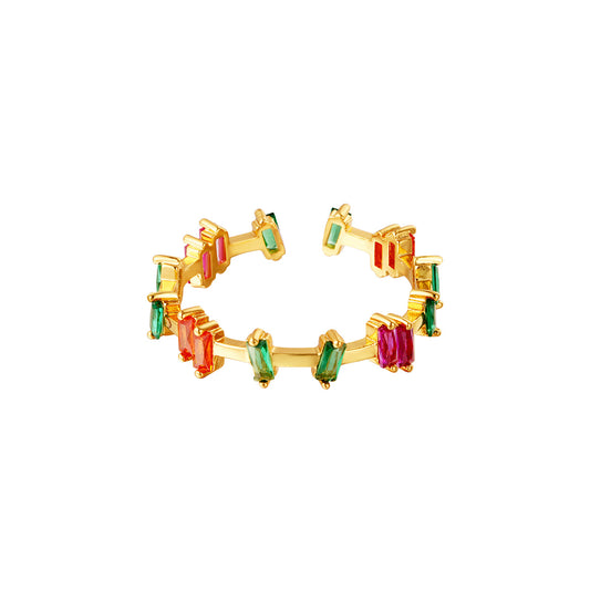 Ring Gold Plated - Gekleurde Steentjes