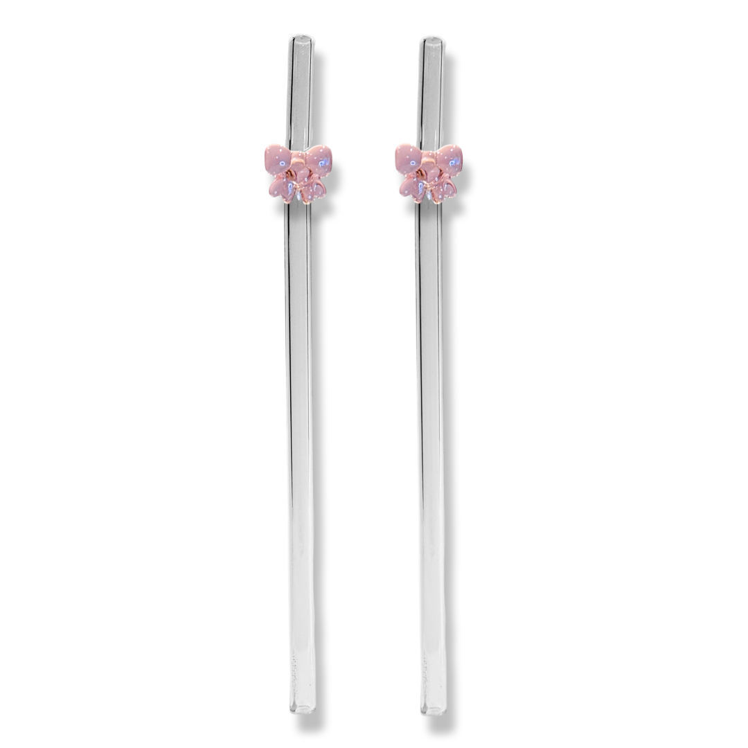 Bow Straw Set van 2 - Blush Pink