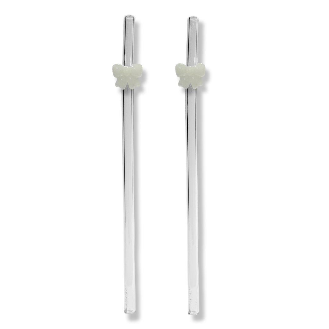Bow Straws Set van 2 - Pearly White
