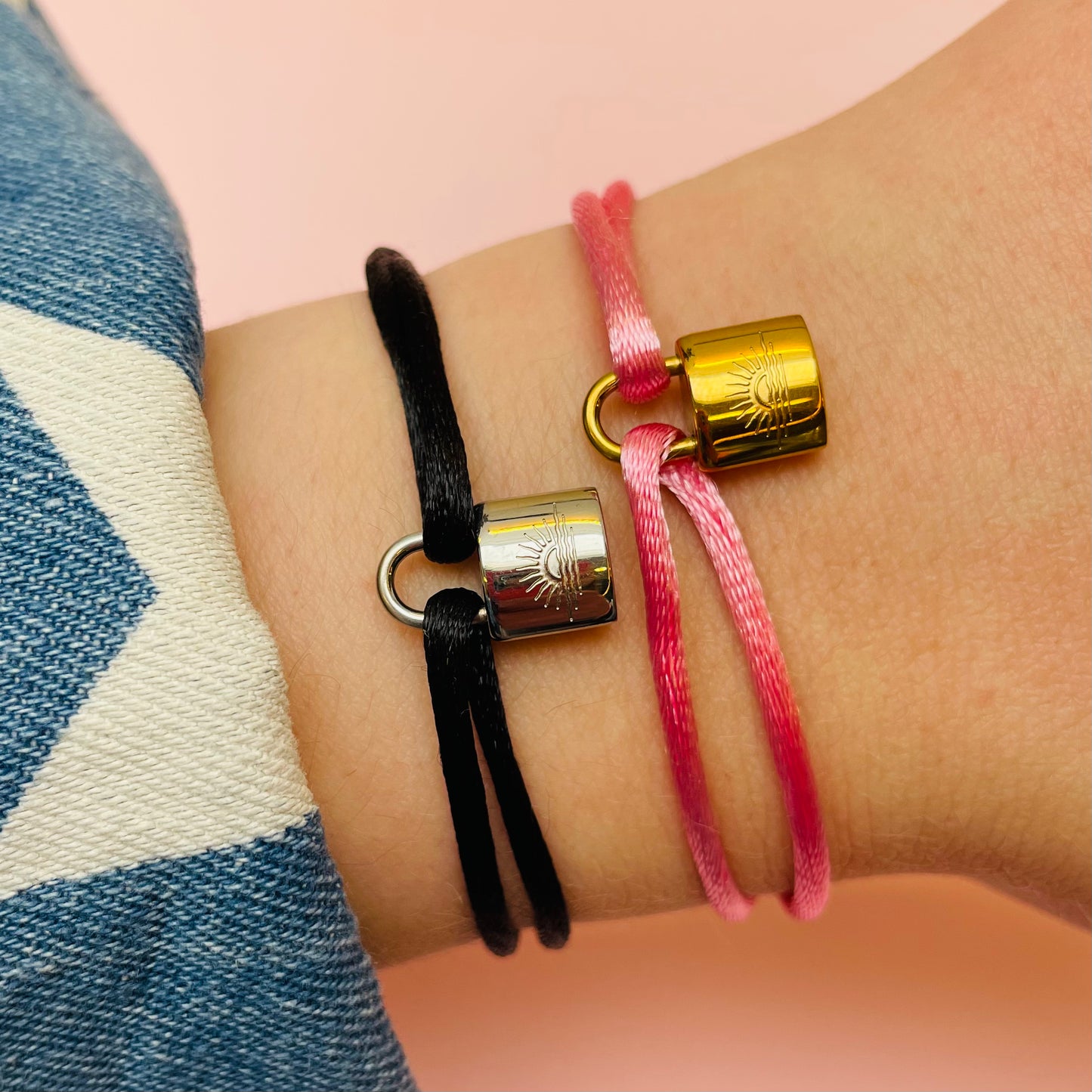 Armband Satijn - Hangslot - Goud