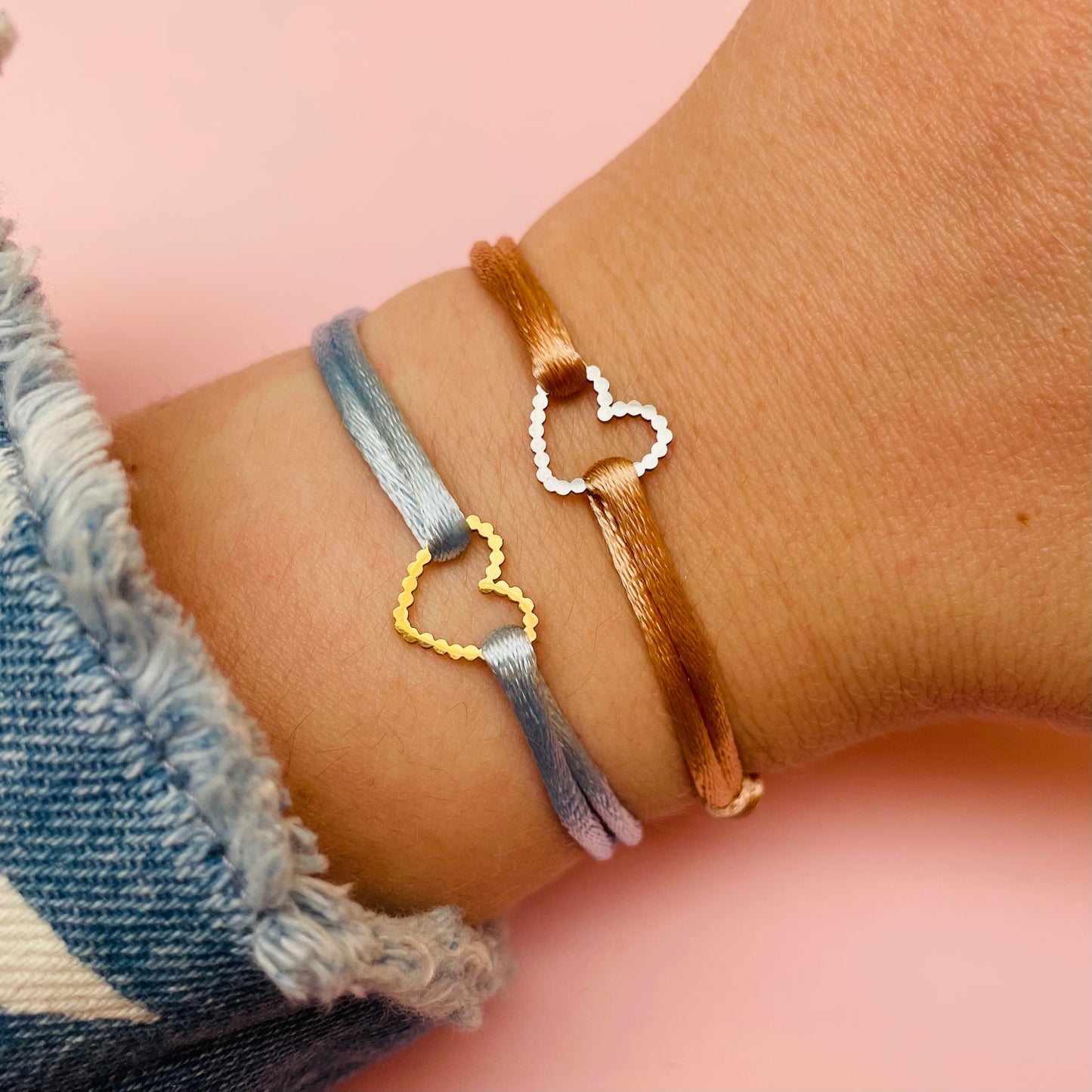 Armband Satijn - Open Hart - Zilver