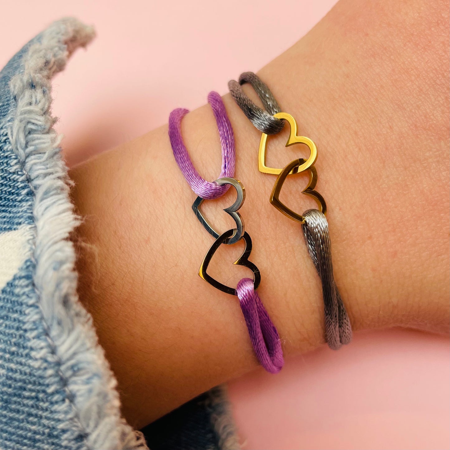 Armband Satijn - Infinity Hart - Zilver