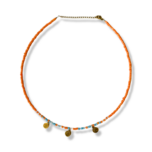 Ketting met Muntjes - Oranje/ Turquoise