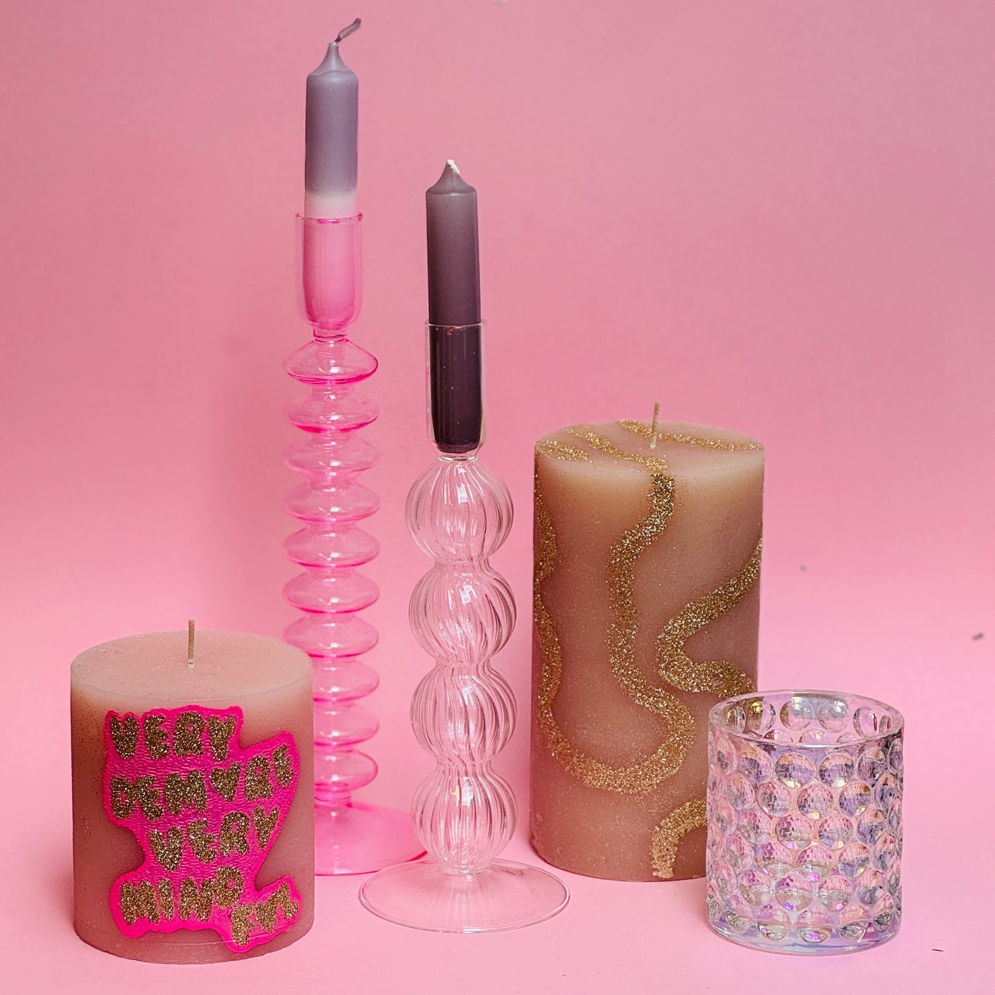 Glazen Kaarsenhouder - Roze