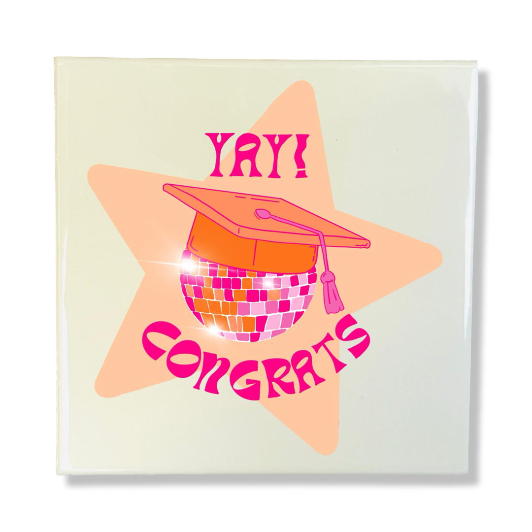 Tegeltje - YAY! Congratz - Roze/ Oranje