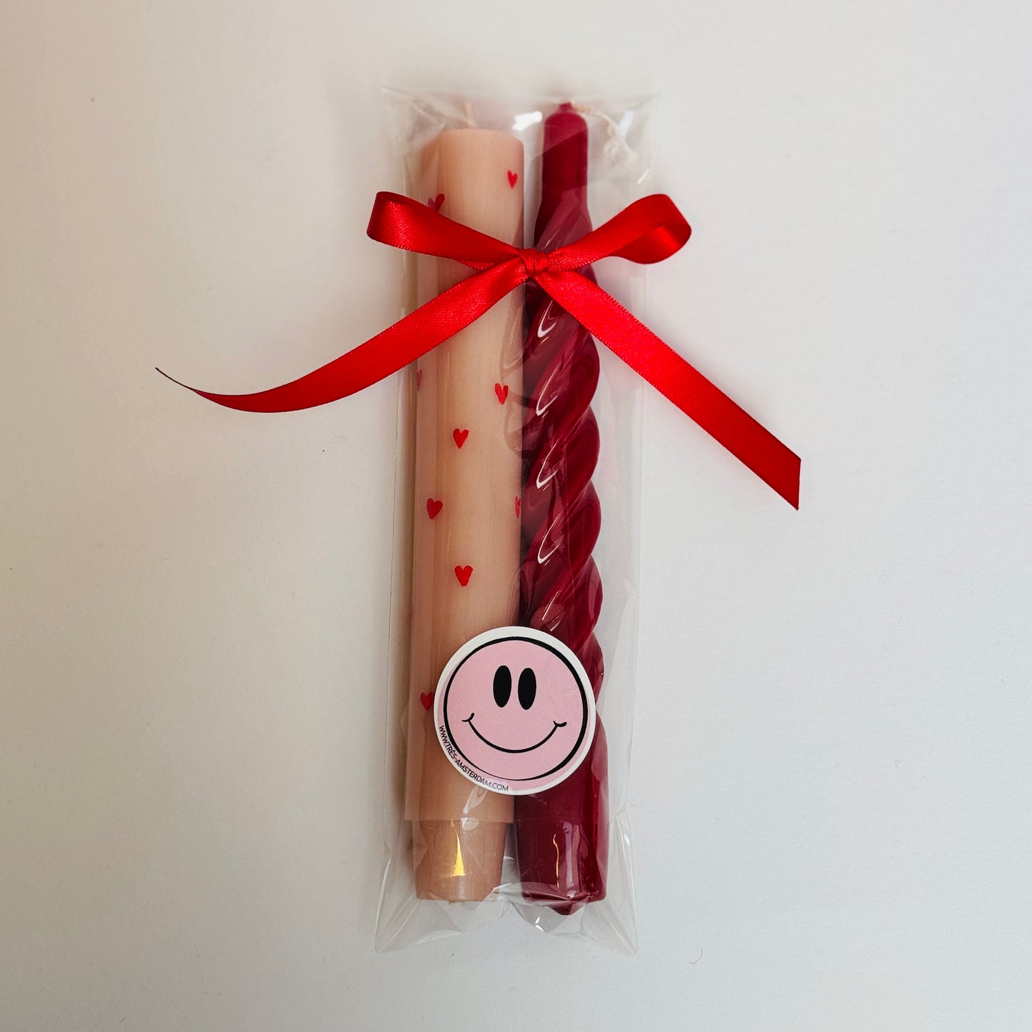 Kaarsen Set - 'Hartjes' - Roze/ Rood