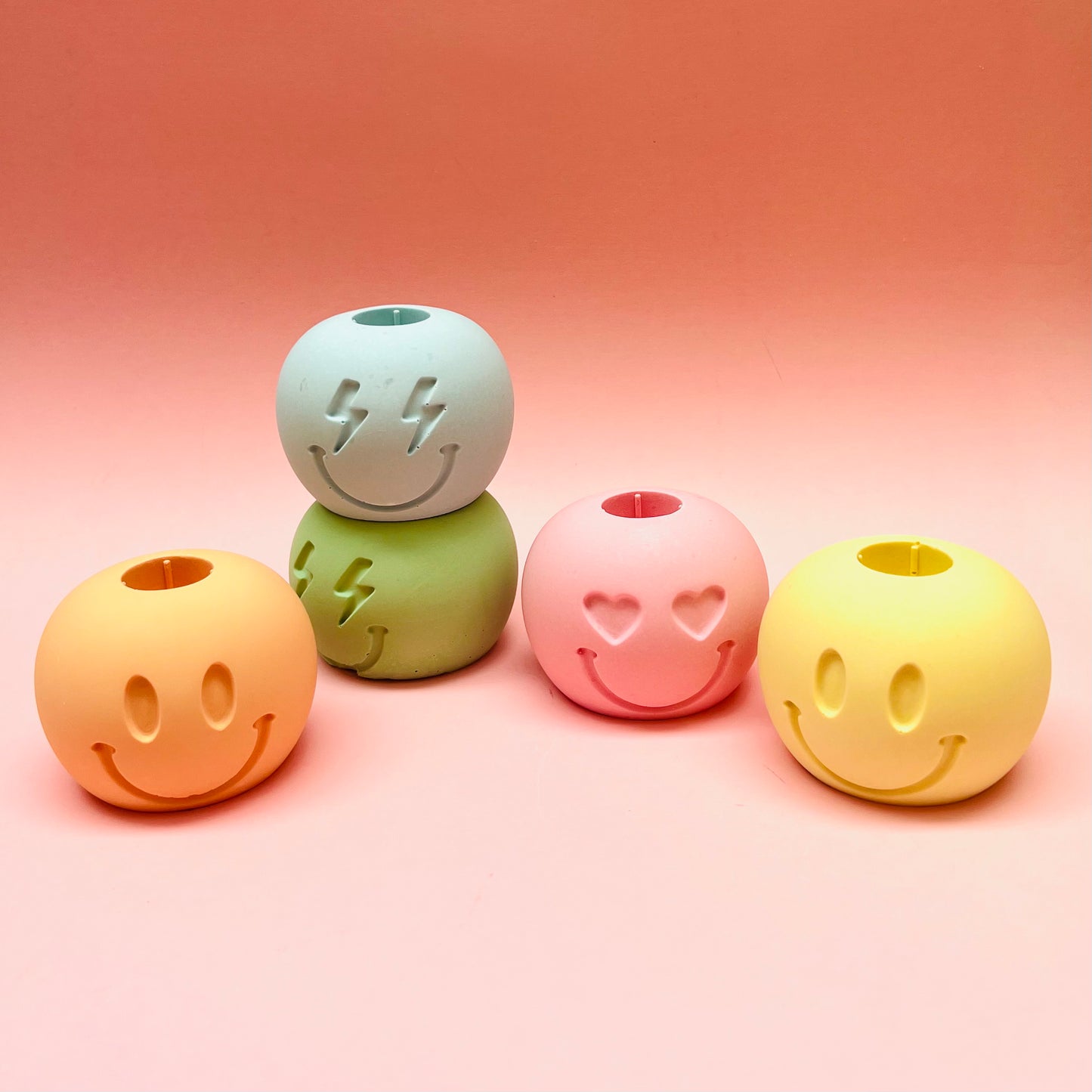 Jesmonite Kaarsenhouder Smiley - Keuze uit 3 Varianten