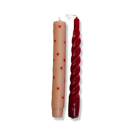 Kaarsen Set - 'Hartjes' - Roze/ Rood