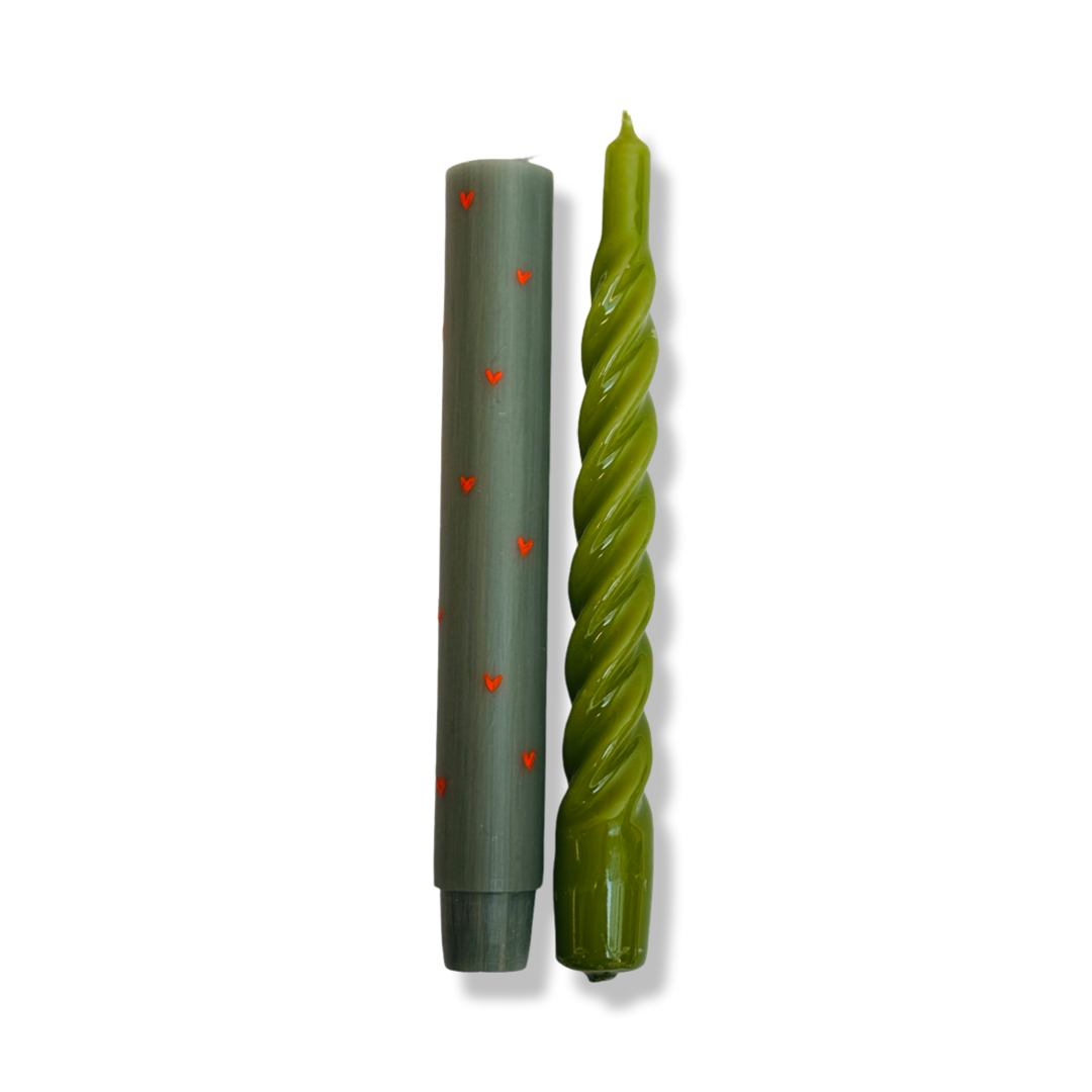 Kaarsen Set - 'Hartjes' - Groen
