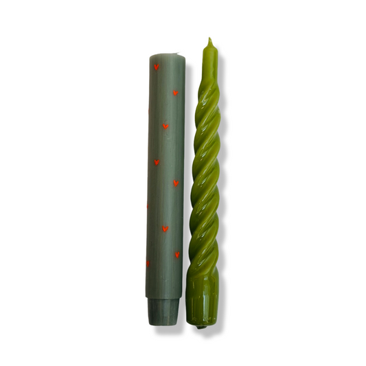 Kaarsen Set - 'Hartjes' - Groen