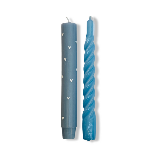 Kaarsen Set - 'Hartjes' - Blauw