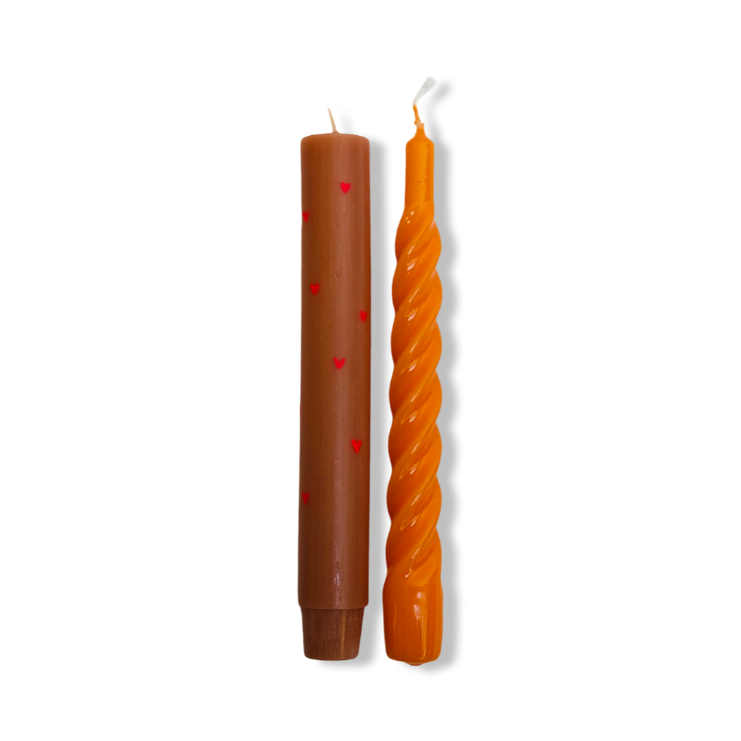 Kaarsen Set - 'Hartjes' - Oranje