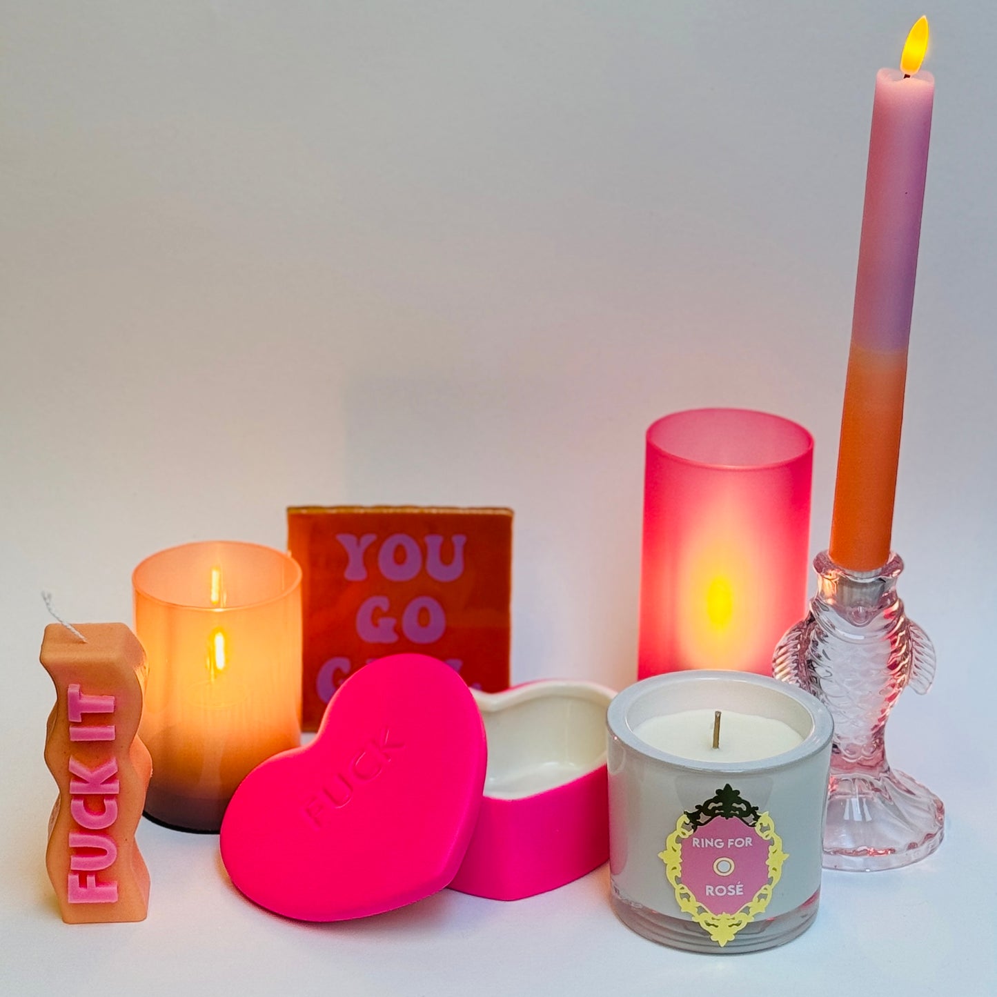 Keramische Sierpot- Snoep Hart - Fuck - Fluor Roze