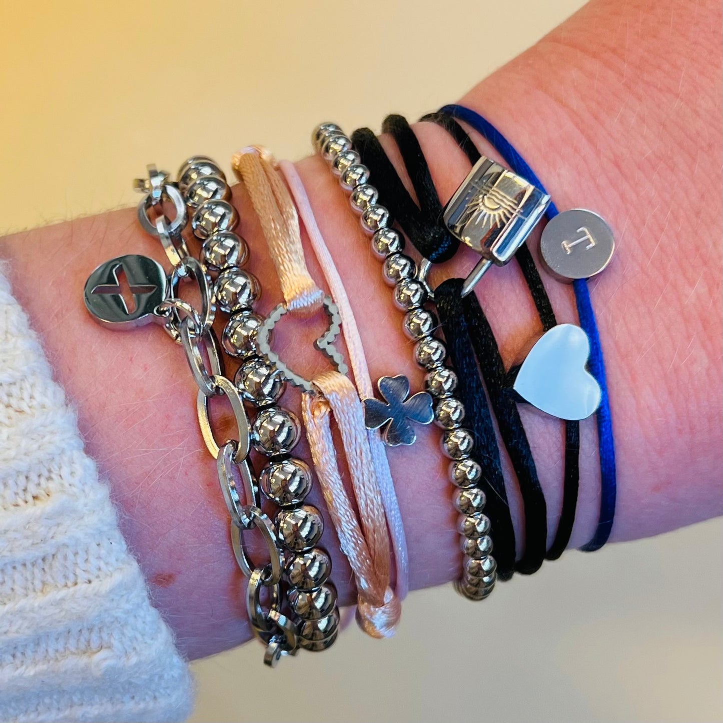 Armband Satijn - Open Hart - Zilver