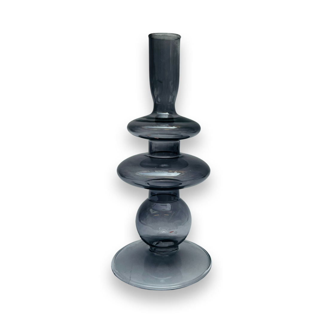 Glazen Kaarsenhouder Rings - Grijs/ Zwart (M)