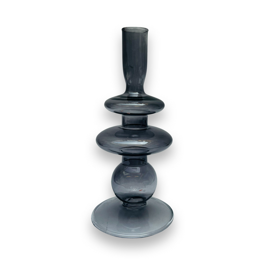 Glazen Kaarsenhouder Rings - Grijs/ Zwart (M)