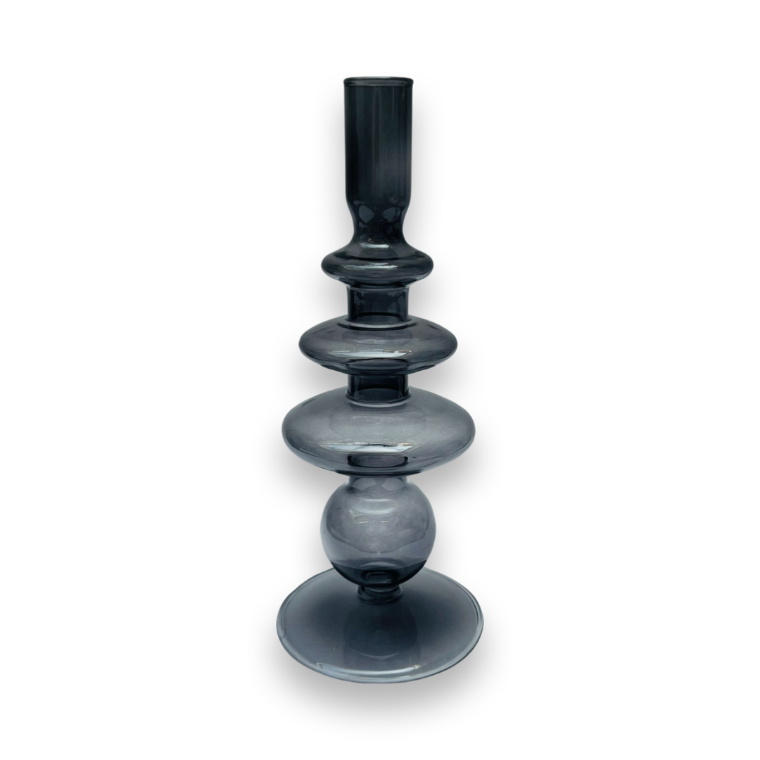 Glazen Kaarsenhouder Rings - Zwart (L)
