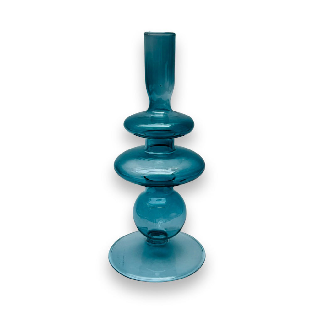 Glazen Kaarsenhouder Rings - Blauw (M)