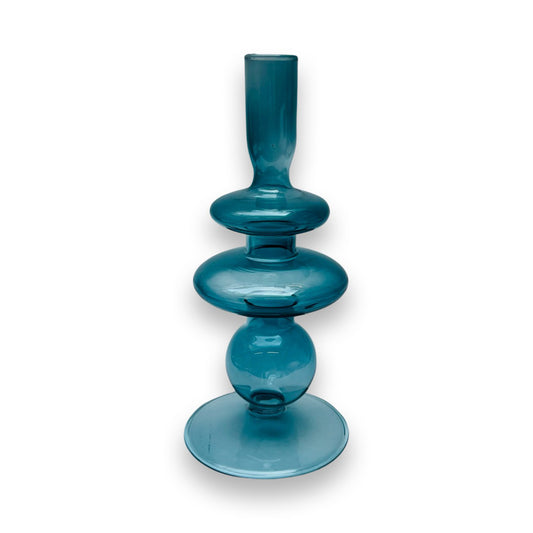 Glazen Kaarsenhouder Rings - Blauw (M)