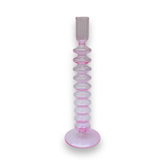 Glazen Kaarsenhouder - Roze