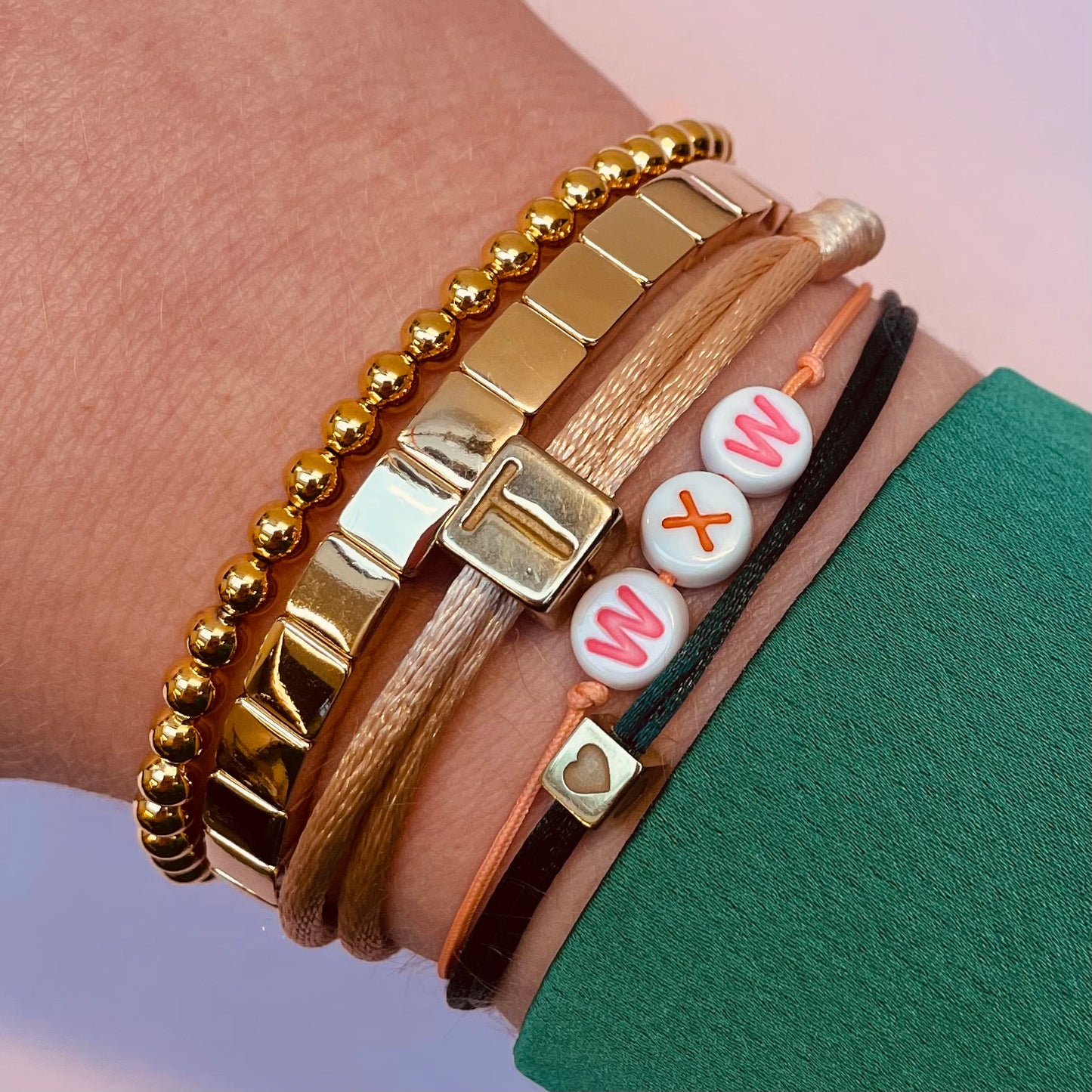 Armband Satijn - Hart Cube - Zilver of Goud