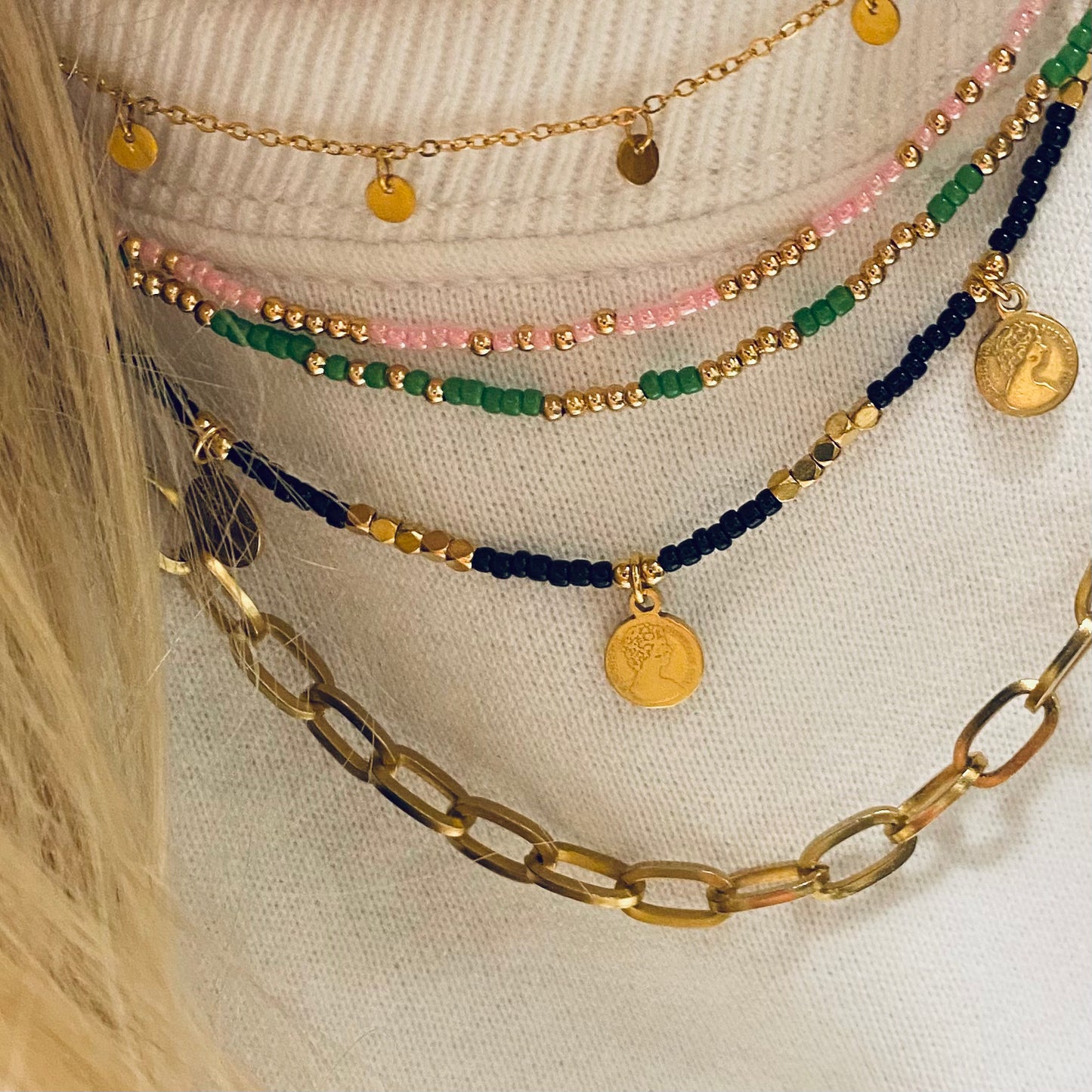 Ketting Muntjes - Zwart/ Goud
