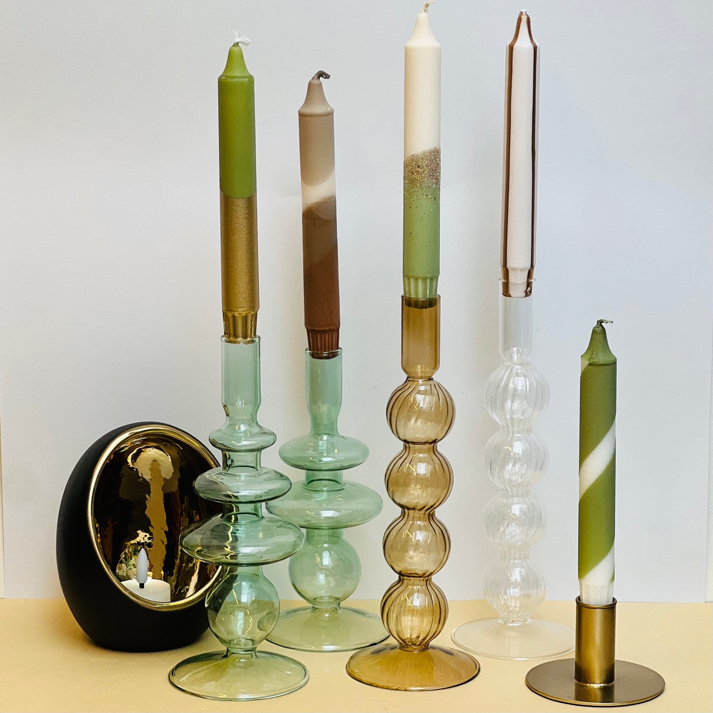 Glazen Kaarsenhouder Rings - Groen (L)