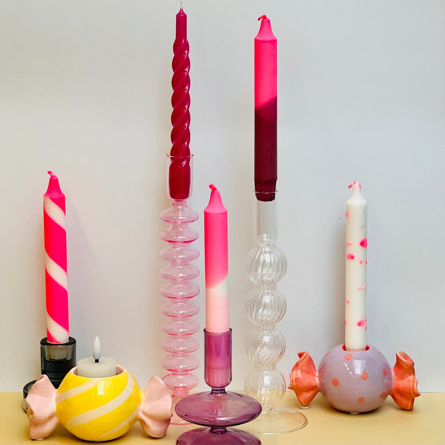 Glazen Kaarsenhouder - Roze