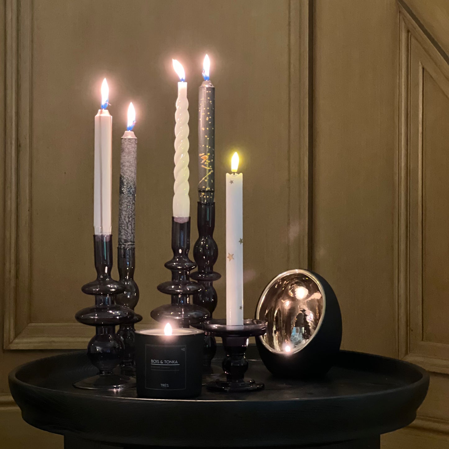 Glazen Kaarsenhouder Rings - Zwart (L)