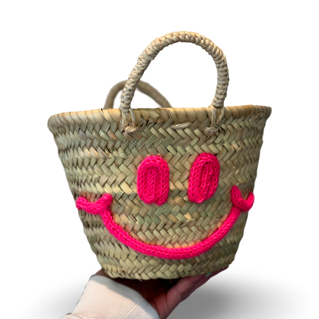 Custom Rieten Tas/ Mand - Smiley - Klein