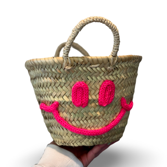 Custom Rieten Tas/ Mand - Smiley - Klein