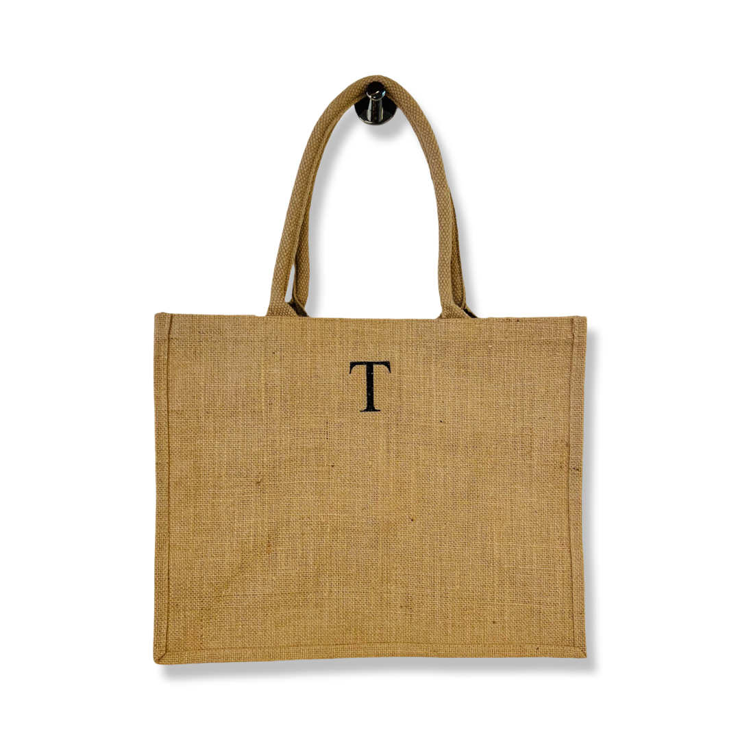 Custom Jute Tas - Initiaal/ Naam - Groot (42x33cm)