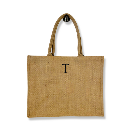 Custom Jute Tas - Initiaal/ Naam - Groot (42x33cm)