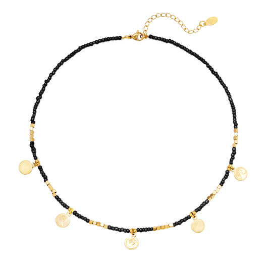 Ketting Muntjes - Zwart/ Goud