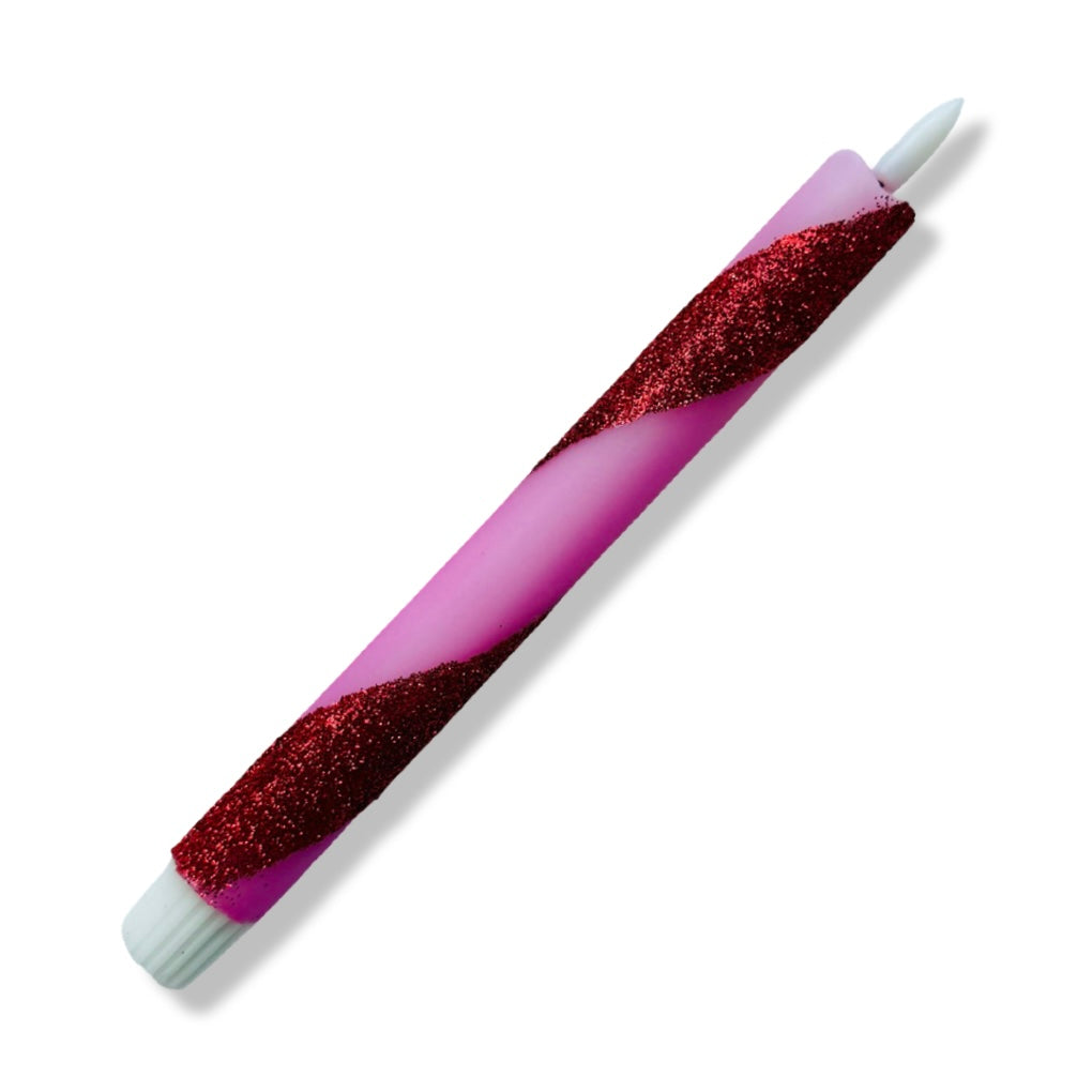 LED Dinerkaars Candy Cane Glitter - Rood/ Roze