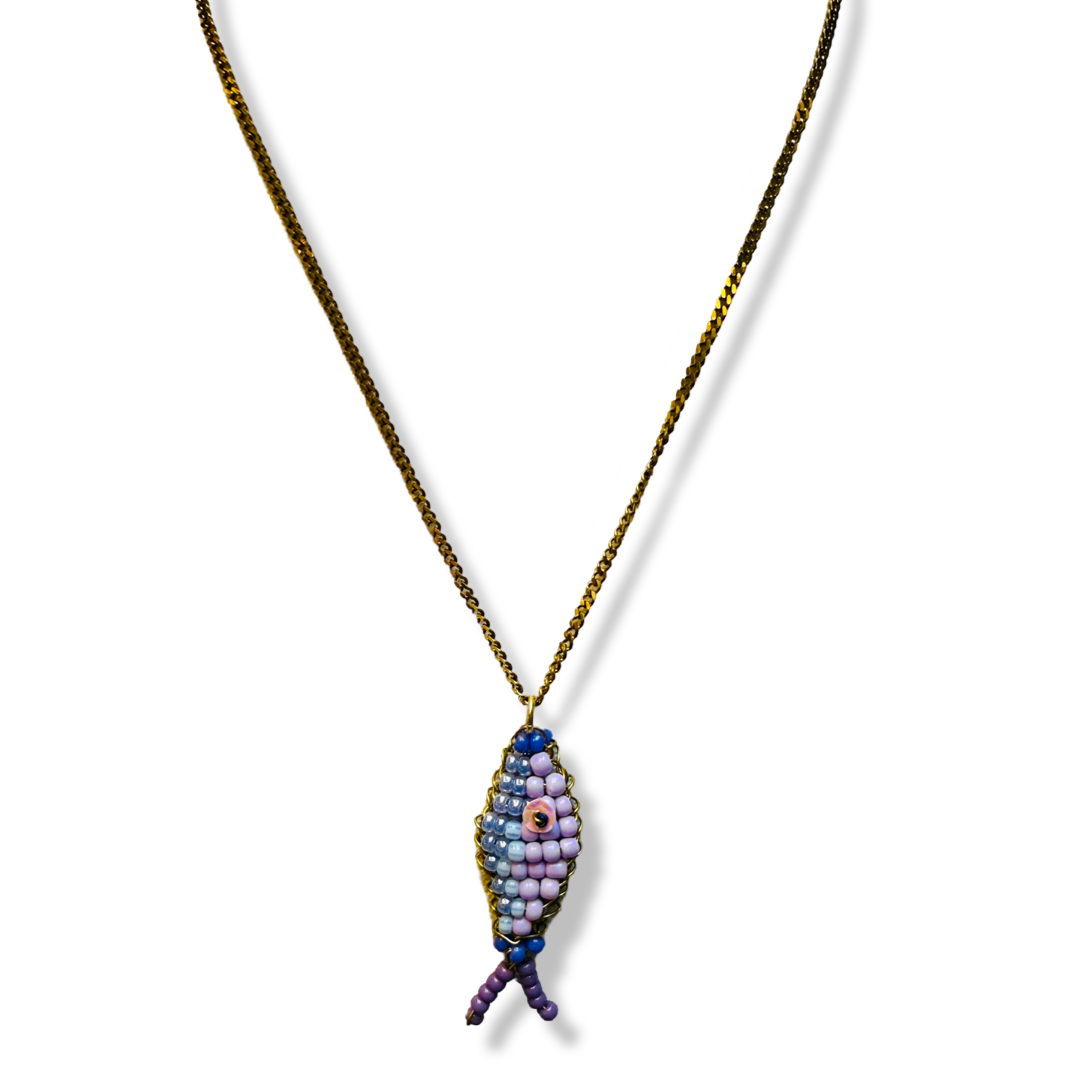 Ketting Goud met Kralen Vis Bedel (Kleur Vis naar Keuze)