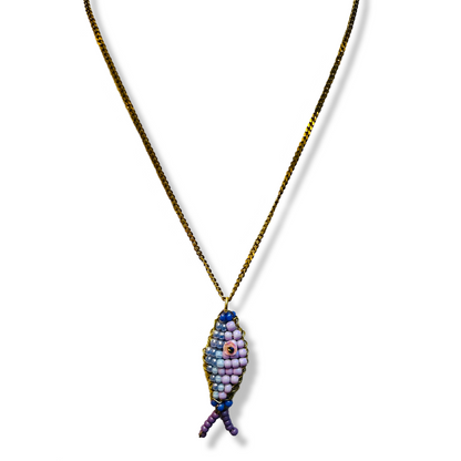 Ketting Goud met Kralen Vis Bedel (Kleur Vis naar Keuze)