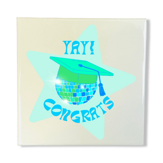 Tegeltje - YAY! Congratz - Blauw/ Groen