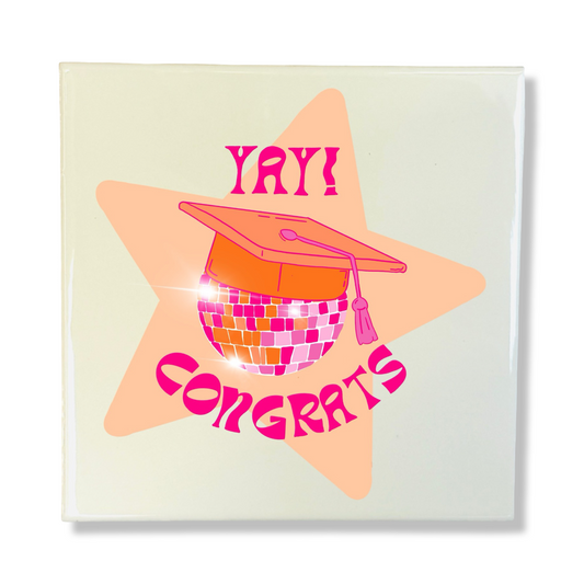 Tegeltje - YAY! Congratz - Roze/ Oranje