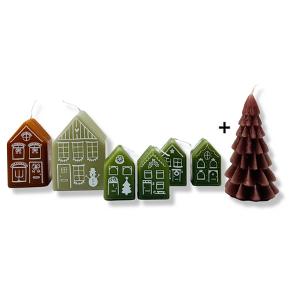 Kersthuisjes Combo Kaarsen Set + GRATIS Kerstboom Kaars