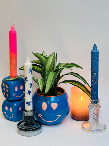 Kaarsenhouder - Dobbelstenen - Blauw/ Roze