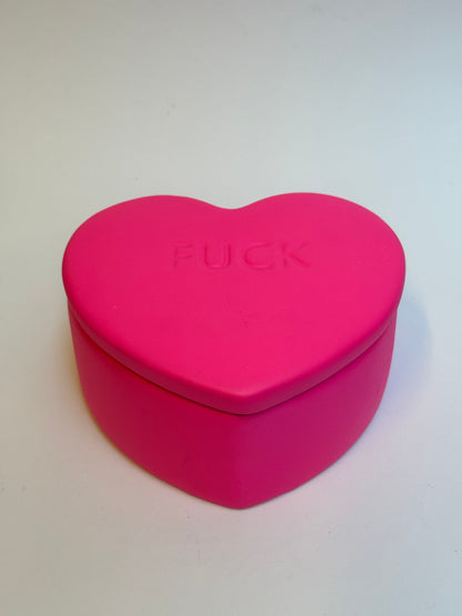 Keramische Sierpot- Snoep Hart - Fuck - Fluor Roze