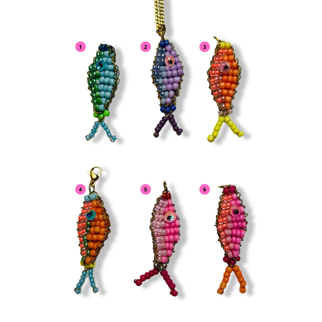 Ketting Goud met Kralen Vis Bedel (Kleur Vis naar Keuze)
